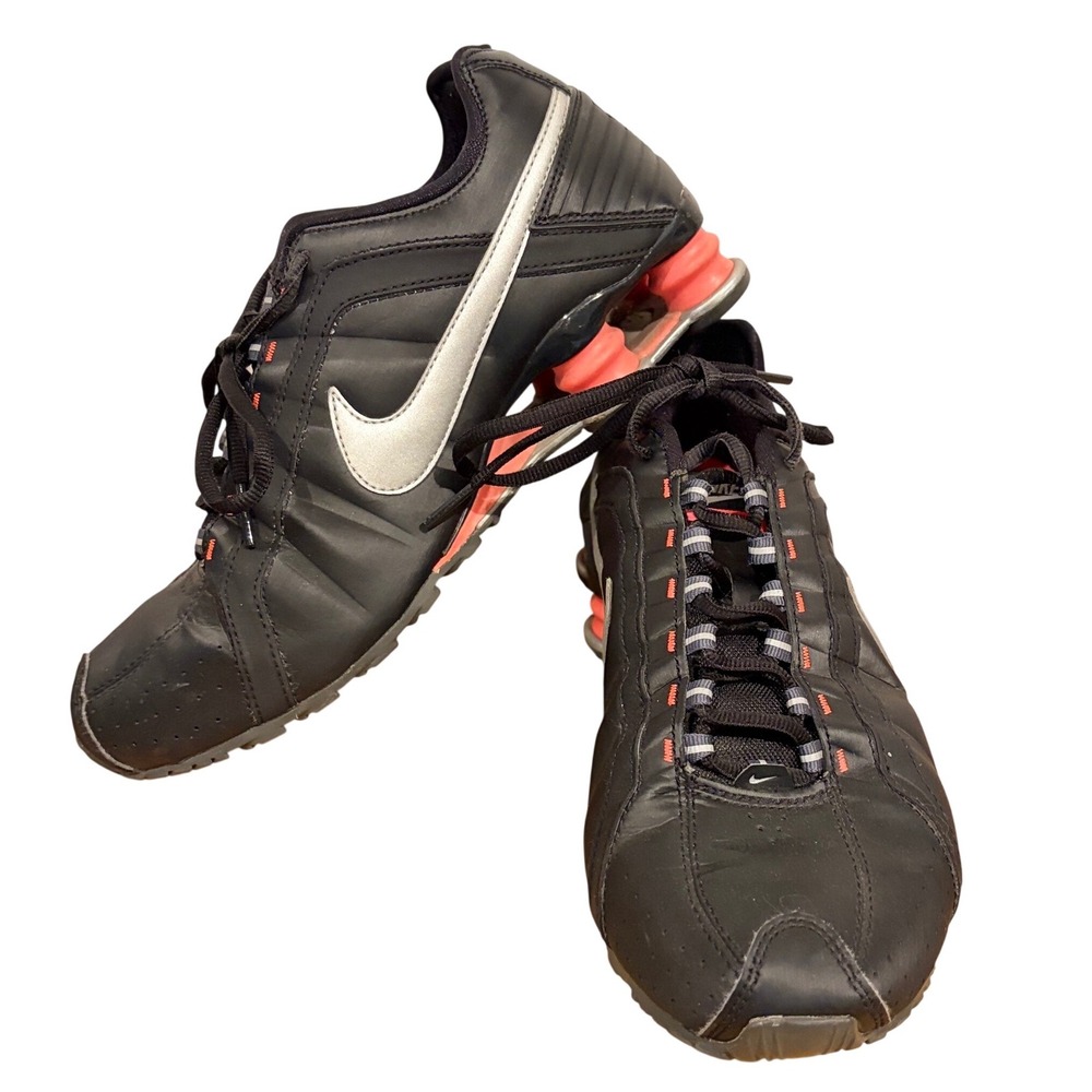 Nike Shox Junior Black Metallic Silver Solar Red Running Shoes 454339-016 Sz 8.5